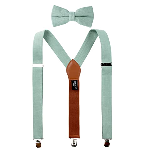 Spring Notion Mens' Linen Blend Suspenders and Bow Tie Set for Groomsmen Wedding, Sage 42 Inch