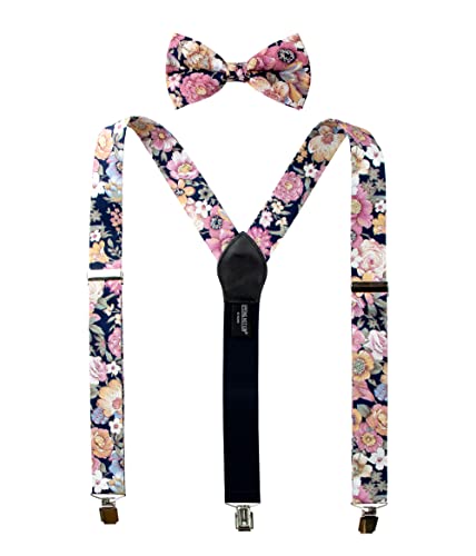 Men's Cotton Floral Suspenders and Bow Tie Set for Groomsmen Wedding Parties, 52-Quartz 48 Inch
