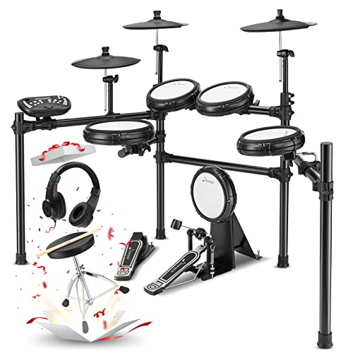 Donner DED-400 Electric Drum Set, Electric Drums with Quiet Mesh Heads, Elite Drum Module, Solid Rack, Cymbals w/Choke, 50 Kits and 400 Sounds, Throne, Headphones, Sticks, USB MIDI, Melodics Lessons