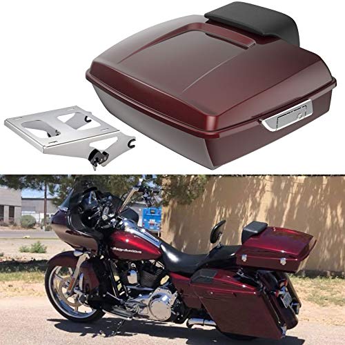 Motorcycle Luggage Chopped Tour Pack Fit for 2014+ Harley Touring FLH FLHX FLHR - Mysterious Red Sunglo, Backrest Pad, Detachable Mount Rack