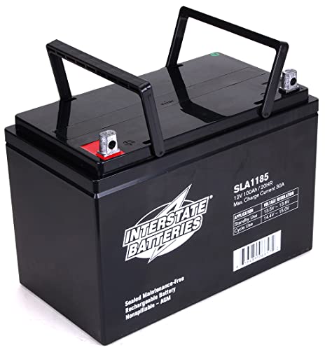 Interstate Batteries Power Patrol 12V 100Ah Battery (SLA1185) Group 27 SLA Replacement Battery for Powersonic PS-121000, Emergency Lighting, Security (Flag Terminal) Rechargeable AGM Sealed Lead Acid