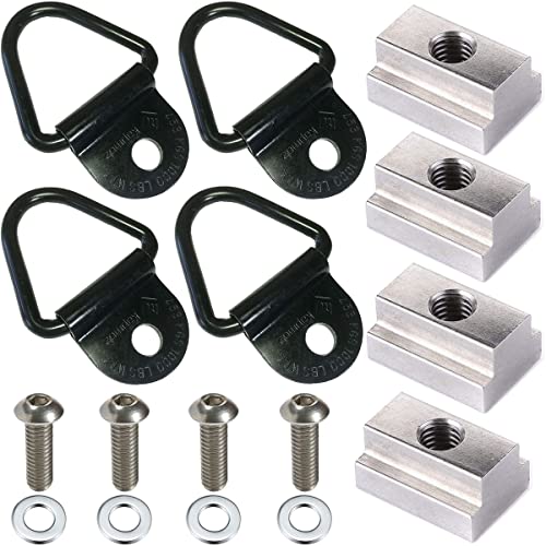 Bed Rail Accessories for Toyota Tacoma bed cleats Tie Down Anchors Rings T Slot Nuts for Tundra Deck Rail Pick up Cargo Bolt on V ring truck Trailers Hook Bike Mount W/ Screws and Washers (4 Kits)