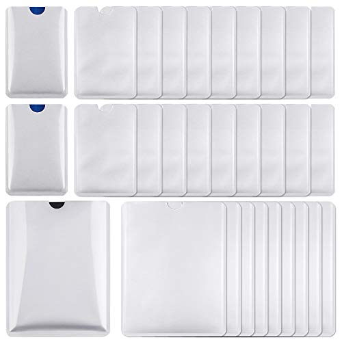 RFID Blocking Sleeves 30 PCS, Identity Theft Protection - Include Credit Card Holders 20 PCS & Passport Protectors 10 PCS