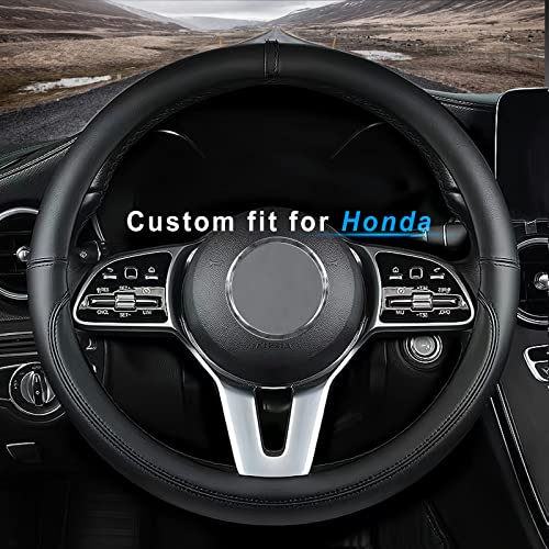 Custom fit for Honda Car Steering Wheel Cover, Nappa Leather Car Steering Wheel Cover Non-Slip Steering Wheel Cover, Designed for Honda Interior Accessories (Black,for Honda)