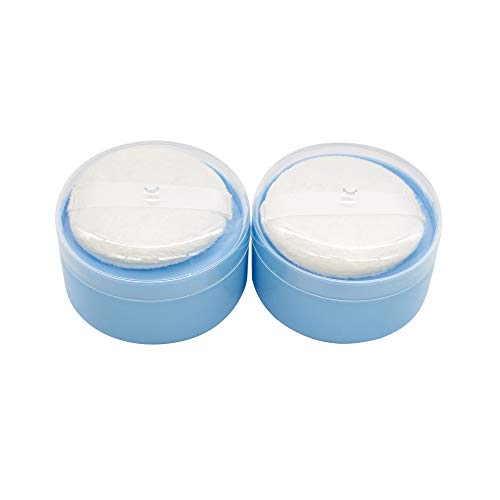 AUEAR, 2 Pcs After-Bath Empty Body Powder Container Puff Box with Powder Puff Sifter for Home and Travel (Blue, 3.54" x 2.36")