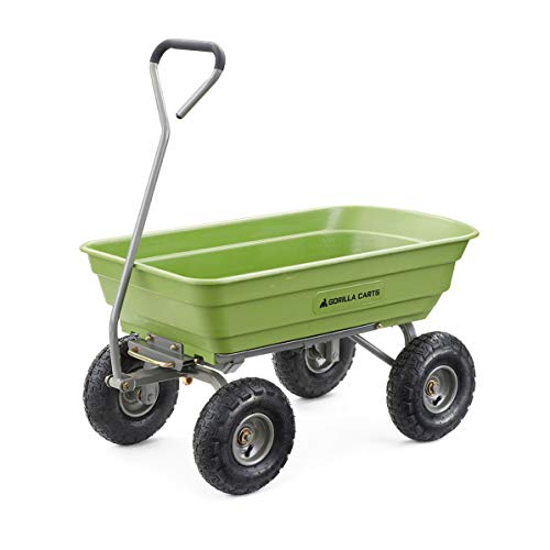 Gorilla Carts 600 Pound Capacity Heavy Duty Poly Yard Garden Steel Quick Dump Utility Wheelbarrow Wagon Trolley Cart with Straight Pull Handle, Green