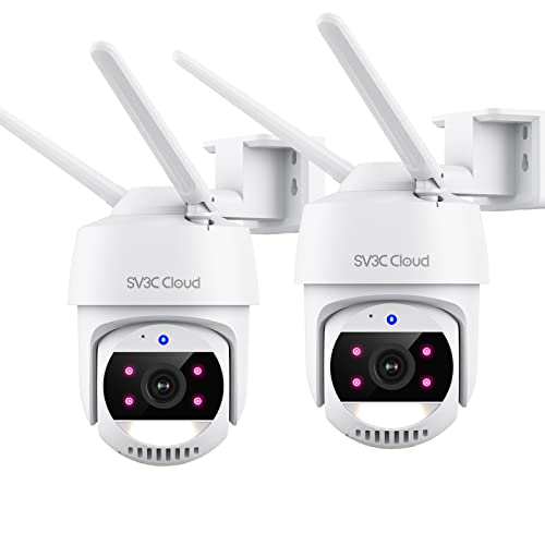 SV3C 5MP PTZ WiFi Camera Outdoor, 2 Pack Pan Tilt Security Cameras with Floodlight, Auto Tracking, Two-Way Audio, Alexa Echo, Color Night Vision, Sound Motion Detection, ONVIF, Cloud & SD Card Storage