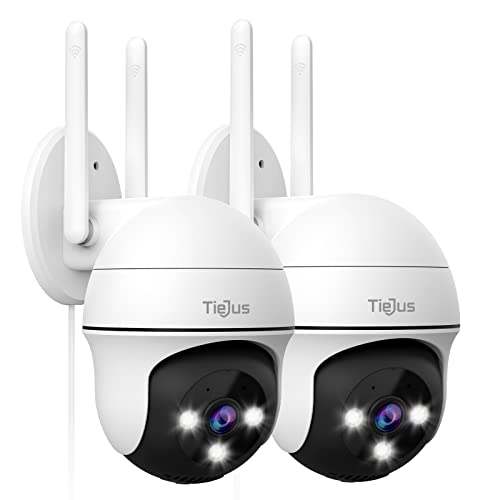 TIEJUS Security Camera Outdoor-2Pack-360 PTZ Wired Cameras for Home Security, 2K Dome Surveillance Camera with Auto-Human Tracking, Siren, 3MP Color Night Vision, Work with Alexa
