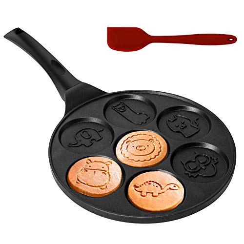 EJOYWAY Animal Pancake Pan,Nonstick Pancake Griddle with 7 Unique Cute Animal Grill Pan Crepe Pancake Mold Mini Pancake Maker, Black