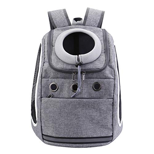 Mogoko Comfortable Dog Cat Carrier Backpack, Puppy Pet Front Pack with Breathable Head Out Design and Padded Shoulder for Hiking Outdoor Travel (13.7"(L)*10.2"(W)*14.5"(H), Gery)