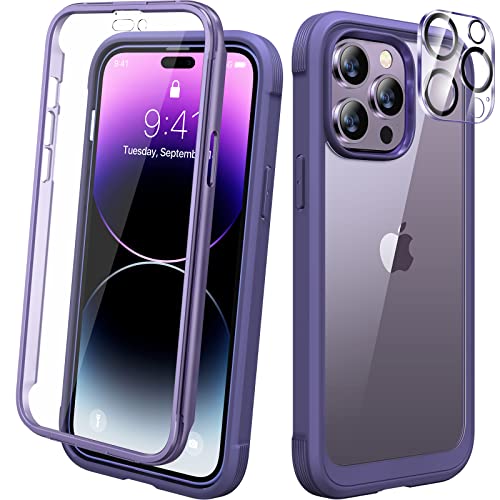 Diaclara Designed for iPhone 14 Pro Max Case 6.7, [2023 Upgraded] Full Body Rugged Phone Case w/Built-in Sensitive Anti-Scratch Screen Protector+9H Tempered Glass Camera Lens Protector(Royal Purple)