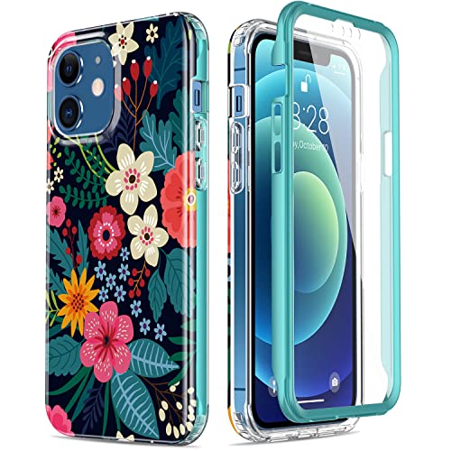 Esdot iPhone 12 Case,iPhone 12 Pro Case with Built-in Screen Protector,Rugged Cover with Fashionable Designs for Women Girls,Protective Phone Case for iPhone 12/12 Pro 6.1" Blooming Flowers