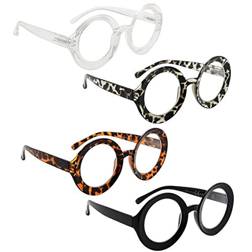 LUR Round Reading Glasses for Women - 4 Pack Ladies Readers Large Frame +1.00