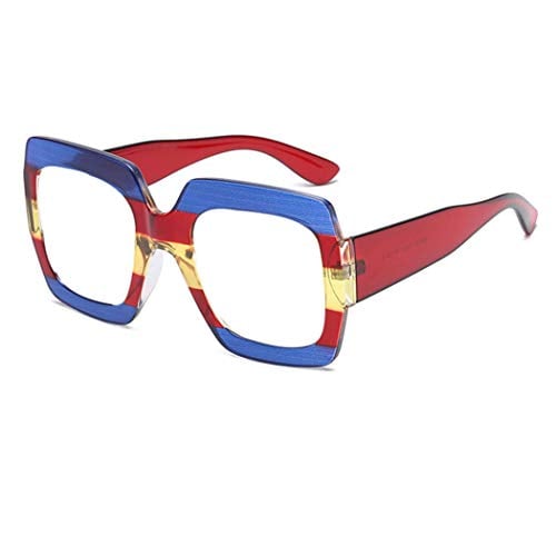 bullabulling Ladies Reading Glasses Stylish Frame - Oversized Square Design Reader Eyeglasses for Women (Blue red, 1.50)