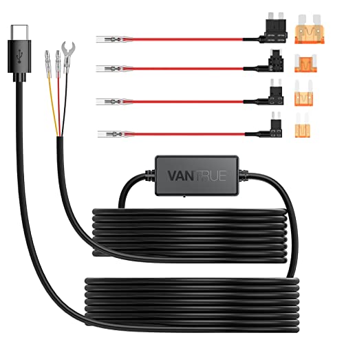 Vantrue 11.5ft Type C USB 12V 24V to 5V Dash Cam Hardwire Kit with Add a Circuit Fuses, Low Voltage Protection for N4, N2 Pro(2023), E1, E1 Lite, E2, E3, S2-2CH, S2-3CH, N2S, N1 Pro(2023), X4S