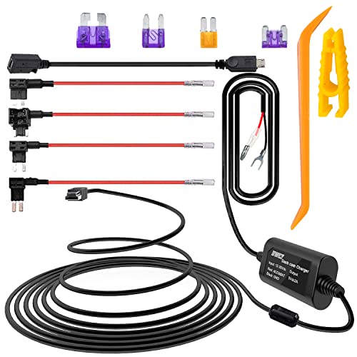 iiwey Dash Cam Hardwire Kit, 4 Meter Dashboard Camera Car Charger Cable Kit 12V- 24V to 5V, Power Adapter with LP/Mini/ATO/Micro2 Fuse for Dash Cam (Mini/Micro)