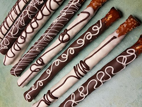 Chocolate Covered Pretzel Rods Coated In Chocolate/White Chocolate 16 Pieces and 5 oz Sampler of Twists Assortments