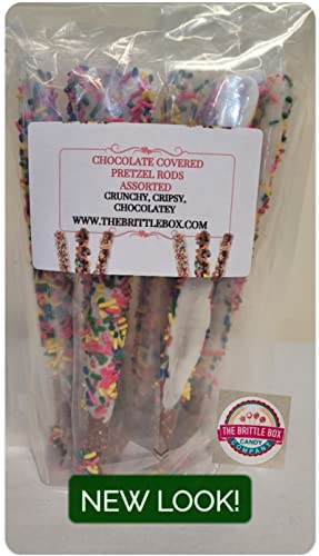 Chocolate Covered Pretzel Rods Coated In Chocolate/White Chocolate 50 PC and Mini Chocolate Pretzel Sampler Pack 5 Oz