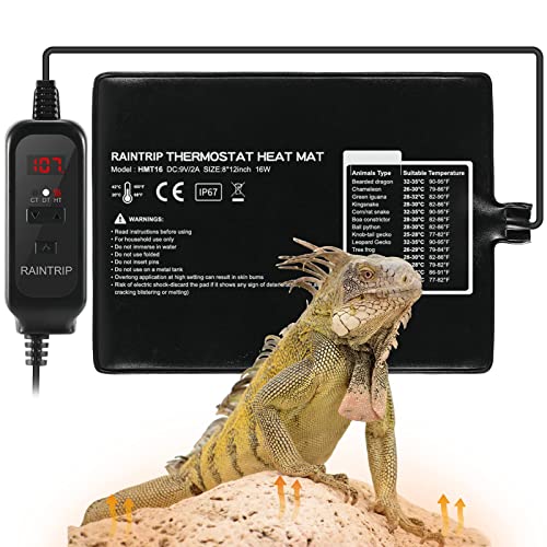 Raintrip Reptile Thermostat,Reptile Heating Pad,16W,Suitable 30-40Gal Terrarium,Temperature Controller for Turtle/Snake/Lizard/Frog/Spider/Plant Box