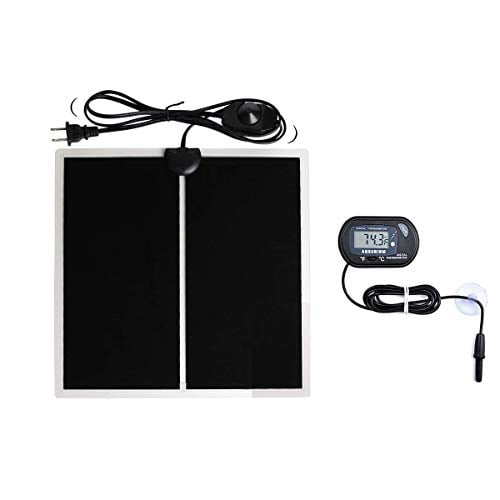 MQ Reptile Terrarium Heat Pad with LCD Digital Thermometer, 5.5 x 6in Power Adjustment Under Tank Heater Mat for Pets, Small Animals, Seedling, 5W