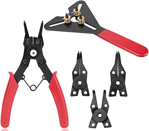 AC Compressor Clutch Holding Tool, Adjustable Pin & 4 in 1 Snap Ring Pliers Set, Internal and External Circlip Sets, Multi-Angle Interchangeable Circlip Sets for Various Applications