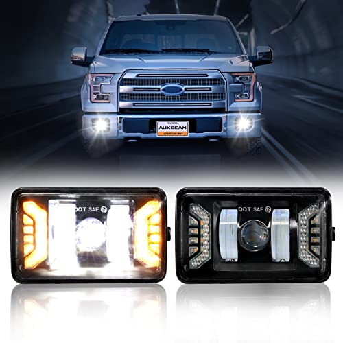 Auxbeam 2023 Upgrade LED Fog Lights with DRL + Turn Signal Light for Ford F150 2015-2020 4 Inch DOT Approved Bumper Driving Fog Lamps 1 Pair Black