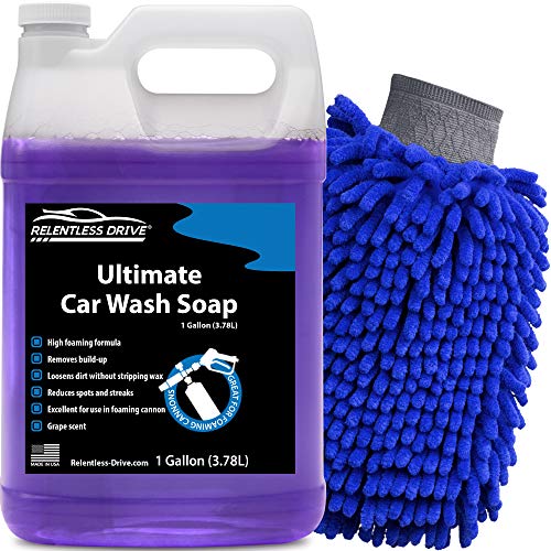 Relentless Drive Car Wash Soap Kit (Gallon) - PH Neutral Foam Cannon Car Soap w/Car Wash Mitt - Ultra Foamy Car Shampoo