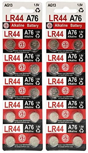 GI LR44 A76 AG13 1.5 Volt Alkaline Button Cell Batteries for Watches Clocks Remotes Games Controllers Toys & Electronic Devices (20)