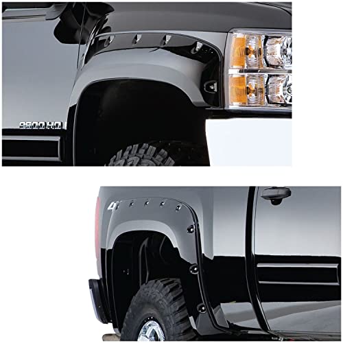 Bushwacker Pocket/Rivet Style Front & Rear Fender Flares | 4-Piece Set, Black, Smooth Finish | 40924-02 | Fits 2007-2013 Chevrolet Silverado 1500 w/ 6.6' or 8.1' Bed; 2007-2014 2500 HD/3500 HD