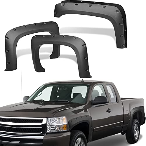 YITAMOTOR Fender Flares, Compatible with 2007-2013 Chevy Silverado 1500, 2007-2014 Silverado 2500HD & 3500HD, 6.5 & 8.1Ft Bed, Pickup Front Rear Wheels Flares Guards Wells Riveted Style