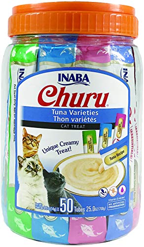 INABA Churu Tuna Lickable Creamy Pure Cat Treats 4 Flavor Variety Pack of 50 Tubes