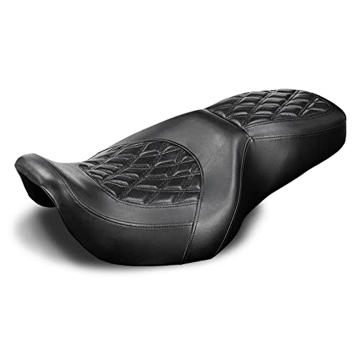 Two-UP Motorcycle Rider Passenger Seat Fit for Harley Touring Road King 1997-2007 Street Glide 2006-2007 (Black Stitching)