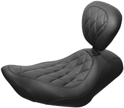 Mustang Motorcycle Seats 79694 Wide Tripper Solo Seat with Driver Backrest for Harley-Davidson Road King 1997-'07, Street Glide 2006-'07 & Screamin' Eagle 2000-'01 & 2004-'05, Diamond, Black