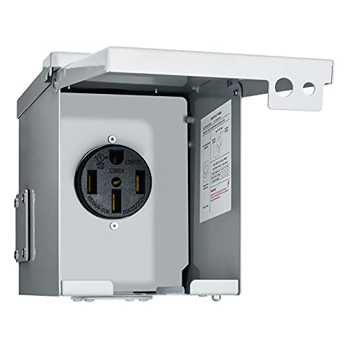 50 Amp RV Power Outlet Box, 125/250 Volt NEMA 14-50R RV Receptacle, Enclosed Weatherproof Lockable Outdoor Electrical Panel Outlet for RV Camper Travel Trailer Electric Car