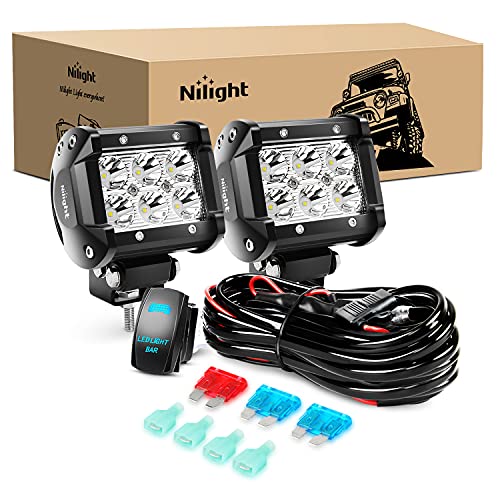 Nilight LED Light Bar 2PCS 18W Spot Led Off Road Lights 12V 5Pin Rocker Switch LED Light Bar Wiring Harness Kit, 2 Years Warranty, 2Pcs 4" Spot Lights