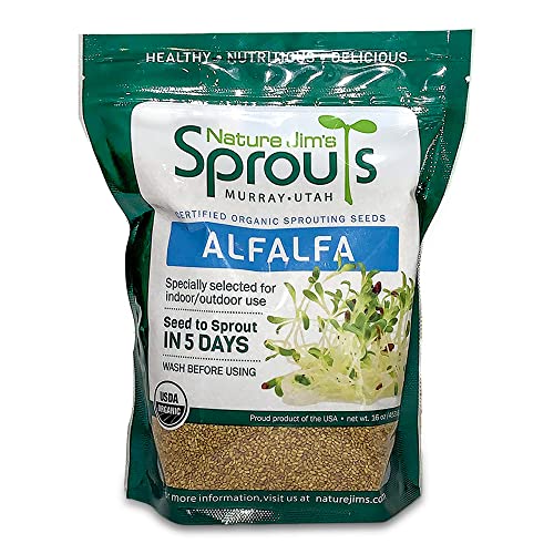 Nature Jims Alfalfa Sprout Seeds  16 Oz Organic Sprouting Seeds  Non-GMO Premium Alfalfa Seeds  Resealable Bag for Longer Freshness  Rich in Vitamins, Minerals, Fiber