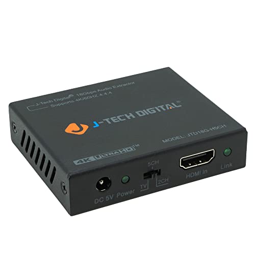 J-Tech Digital 4K 60HZ HDMI Audio Extractor Converter SPDIF + 3.5MM Output Supports HDMI 2.0, 18Gpbs Bandwidth, HDCP 2.2, Dolby Digital/DTS Passthrough CEC, HDR10 [JTD18G-H5CH]