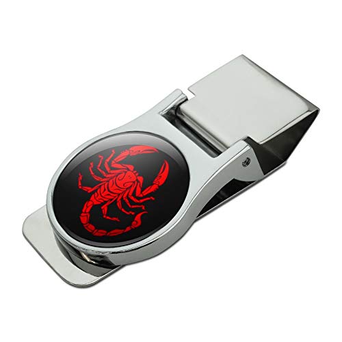 Red Tribal Scorpion Satin Chrome Plated Metal Money Clip