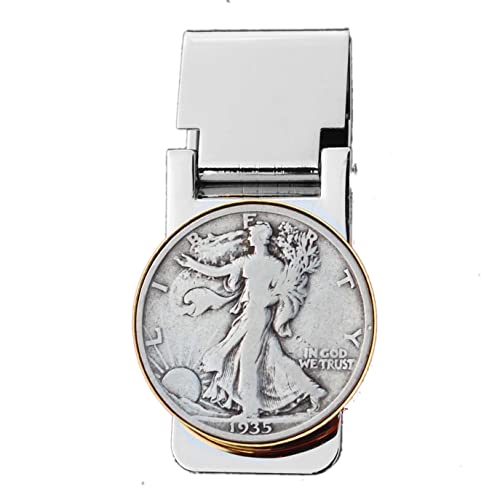 US 1935 Walking Liberty Half Dollar 90% Silver Coin Hinged Money Clip NEW