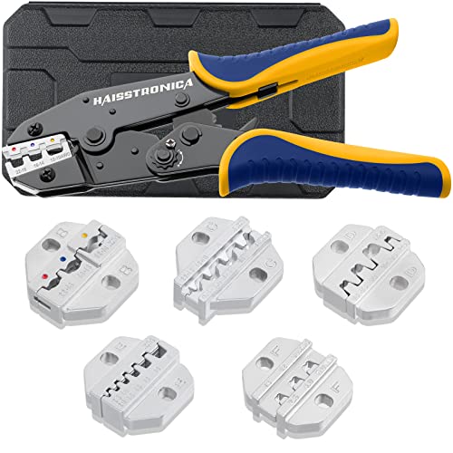 haisstronica 6PCS Crimping Tool Set - Ratchet Wire Crimping Tool for Heat Shrink,Insulated Nylon,Non-Insulated,Ferrule Wire End,Open Barrel Terminals,Solar Connectors