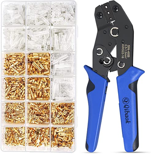 Wire Terminal Crimping Tool Kit, Qibaok Ratcheting Wire Crimper AWG 22-16(0.5-1.5mm) with 500PCS Female Male Spade Connectors & Bullet Connectors Terminals