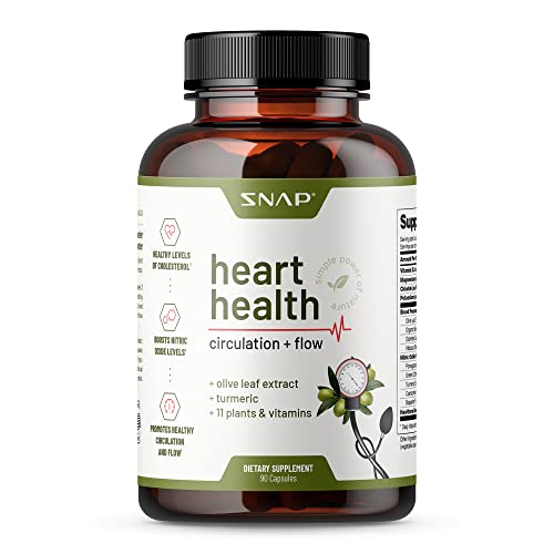 Snap Supplements Heart Health Support, Herbs to Improve Blood Flow Naturally, Support Healthy Blood Circulation & Oxidative Stress - Olive Leaf Extract, Turmeric & Other Vitamins, 90 Count