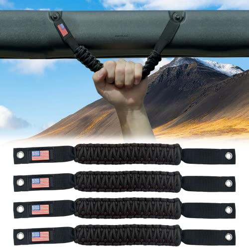 Roll Bar Paracord Grab Handles Compatible with Ford Bronco 2021 2022 2/4 Door, Bronco Grab Handles Interior Accessories (Black 4Pcs)