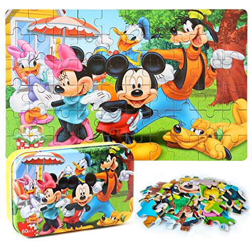 MZZOTOY Mickey Puzzles for Kids Ages 4-8 60 Piece Puzzles for Kids Ages 3-5 in a Metal Box Girls and Boys Learning Educational Jigsaw Puzzle Minnie Puzzle Toys Gifts(Mickey)