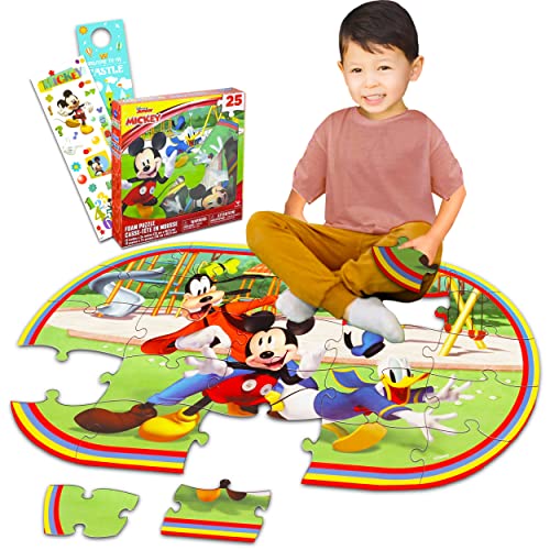 25-Piece Mickey Mouse Clubhouse Puzzle Bundle - Foam Floor Puzzle with Bonus Mickey Mouse Stickers and Door Hanger (Mickey Mouse Jigsaw Puzzles)