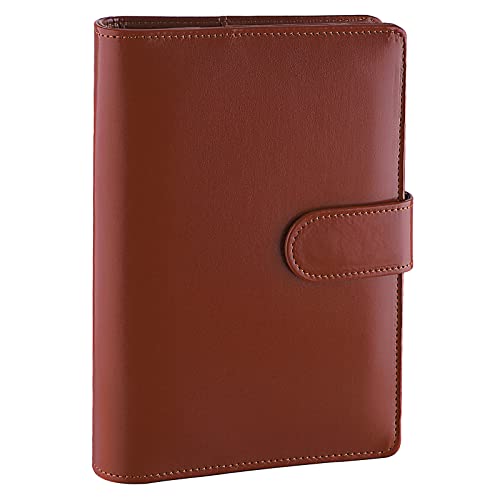 Antner A6 PU Leather Notebook Binder Refillable 6 Ring Binder for A6 Filler Paper, Loose Leaf Personal Planner Binder Cover with Magnetic Buckle Closure, Brown