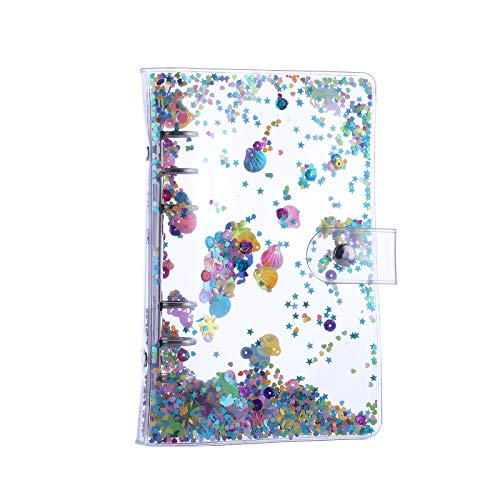 Antner PVC A6 Refillable Binder Cover 6-Ring Personal Notebook Organizer Budget Binder Cover Loose Leaf Planner with Shiny Sequins for A6 Refill Paper Cash Envelopes