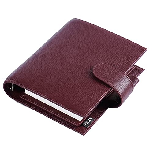 Moterm True-A6 Luxe Rings Planner - Genuine Leather Binder Organizer (30mm Ring, Pebble-Burgundy)