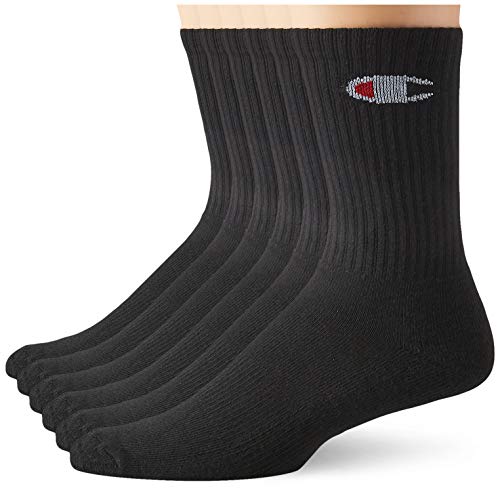 Champion Men's Double Dry Moisture Wicking Socks 6, 8, 12 Packs Availabe, Black Crew C-6 Pack, 6-12