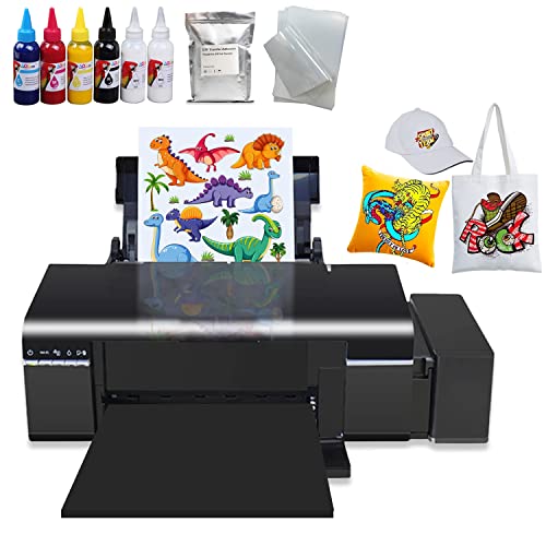 DTF Transfer Printer A4 L805 T Shirt Printer for Fabrics, Leather, Toys, Swimwear, Handicrafts, T Shirt, Pillow, Other Textile(DTF Printer + 6X 100ml Ink+100pcs PET Film)
